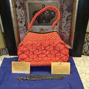 NWOT PATRICIA NASH STYLE P572258 KISS LOCK X-BODY RAFFIA- BURNT CORAL